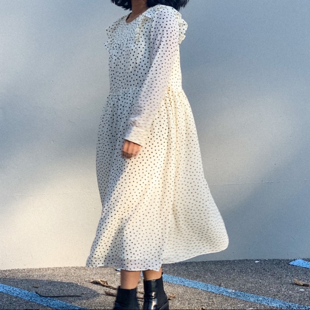 Madewell Smocked Ruffle- Shoulder Midi Dress